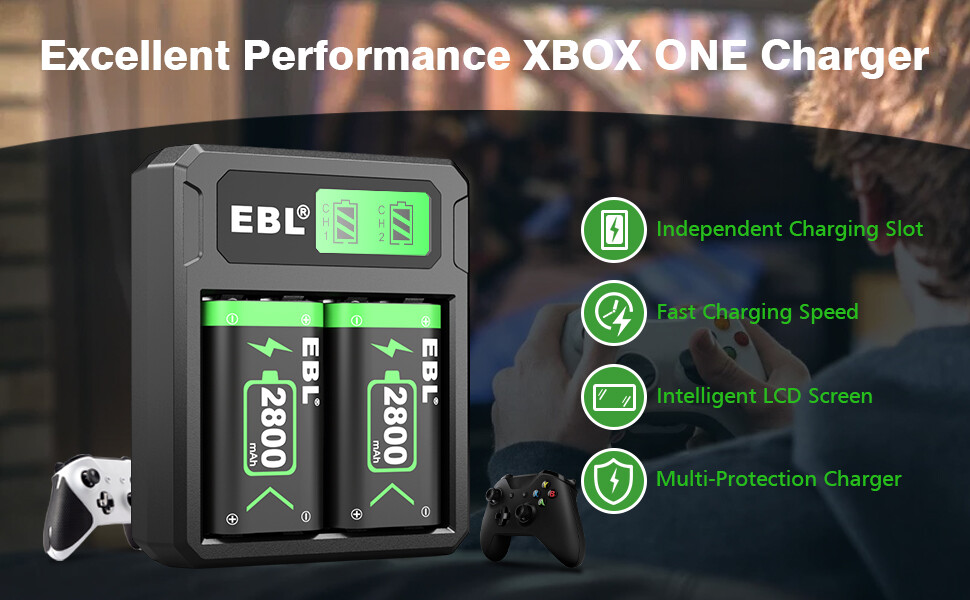 EBL Xbox Series X/S Battery 2800mAh 2 Pack and Matched Battery Charger