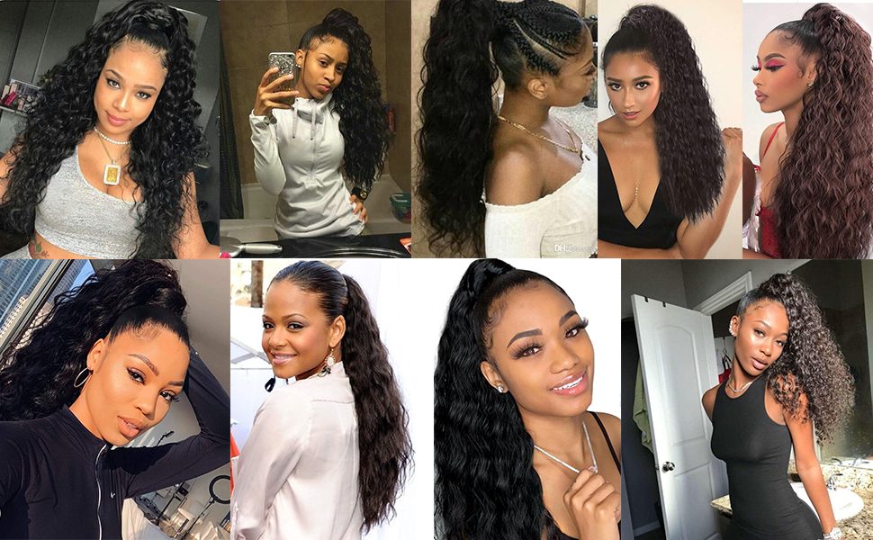 SLLIE Long Wave Ponytail Extension Drawstring Ponytail