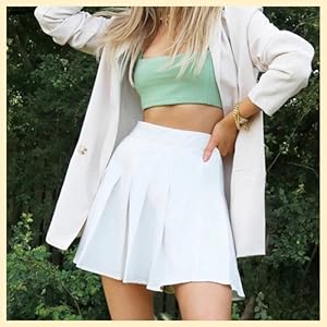 High Waisted Pleated Skirts for Women Girls Skater Tennis Skorts with Shorts Cute Mini A-Line Skirt