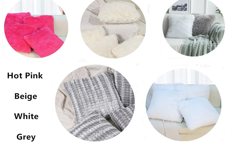 JOTOM Soft Solid Color Cushion Covers Waist Pillow Throw Case Square Pillow Cover for Car Seat Home Sofa Decor 43x43cm,Set of 4(Plush|Beige) 16 1