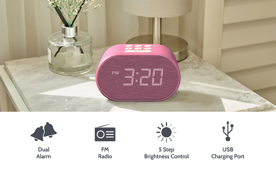 Alarm Clock Bedside Non Ticking LED Backlit Alarm Clock with USB