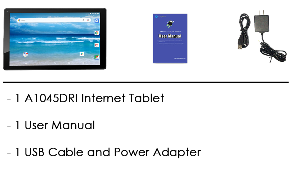 Azpen 10 Inch Android Tablet HD LCD 8GB Storage with Front cam Bluetooth Basic