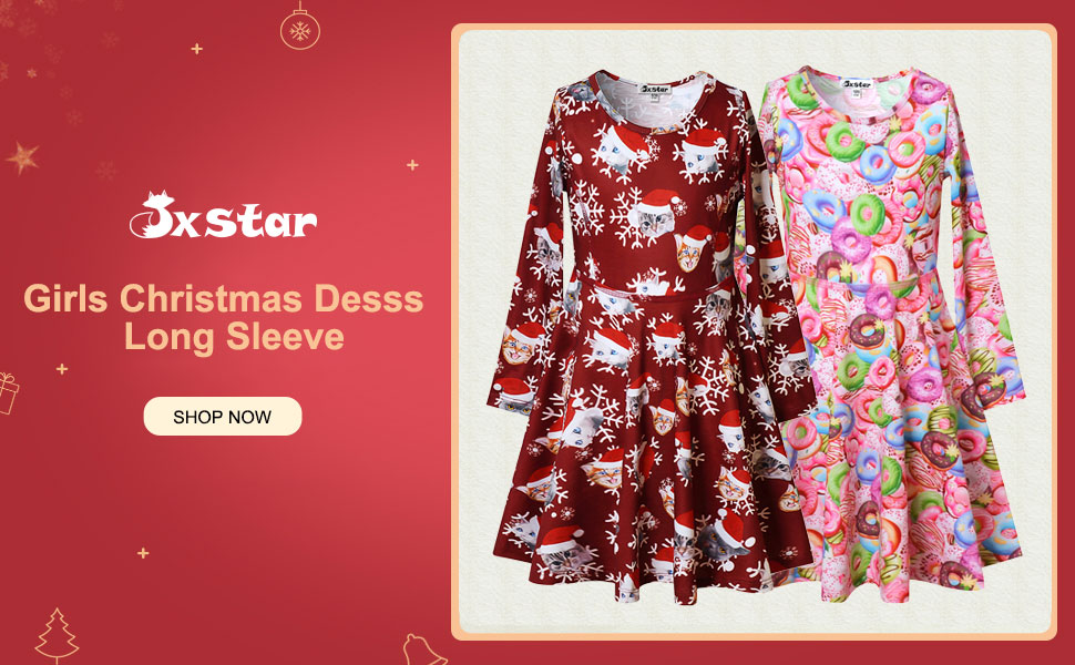 Jxstar Girls Long Sleeve Dresses Kids Unicorn Clothes Cotton Outfits 3-13 Years