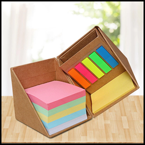 Cube Style Foldable Sticky Memo Pads with Stationery Pen Holder - Brown
