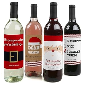 Big Dot of Happiness Funny Jolly Santa Claus - Christmas Party Decorations  for Women and Men - Wine Bottle Label Stickers - Set of 4