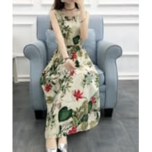 Nibunuichi Style Women's 1/2 Style Floral Print Sleeveless Beautiful Maxi Long Dress