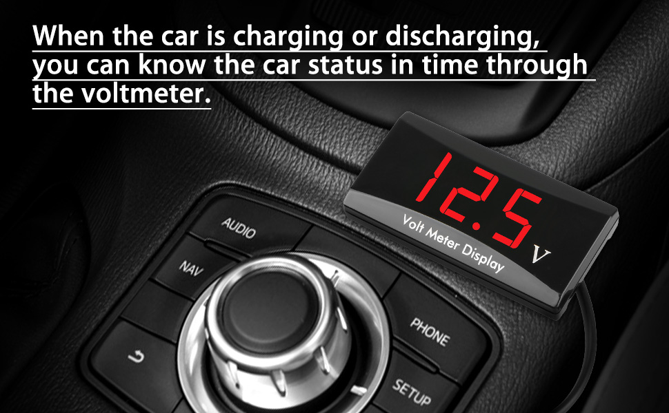 Car Digital Voltmeter Gauge DC 12V, Waterproof LED Digital