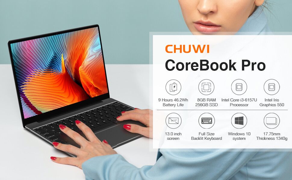 CHUWI CoreBook Pro 13-inch Laptop, 8GB RAM 256GB SSD, Intel Core i3 ...