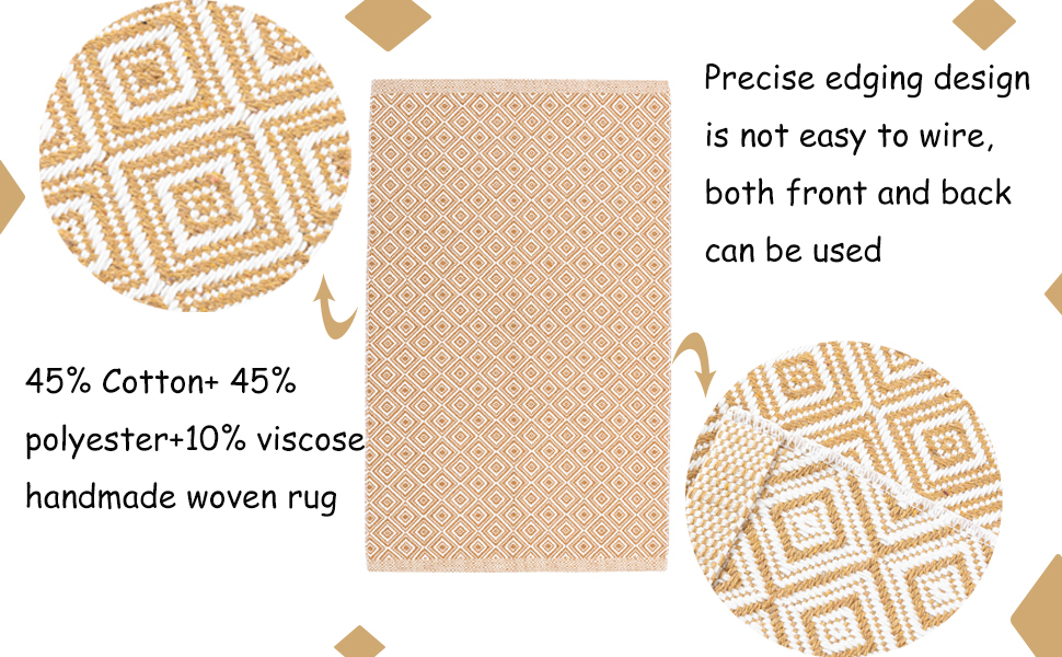 Cotton Doormat Front Porch Rug, Woven Reversible Kitchen Rug Diamond, Farmhouse Layered Welcome Door