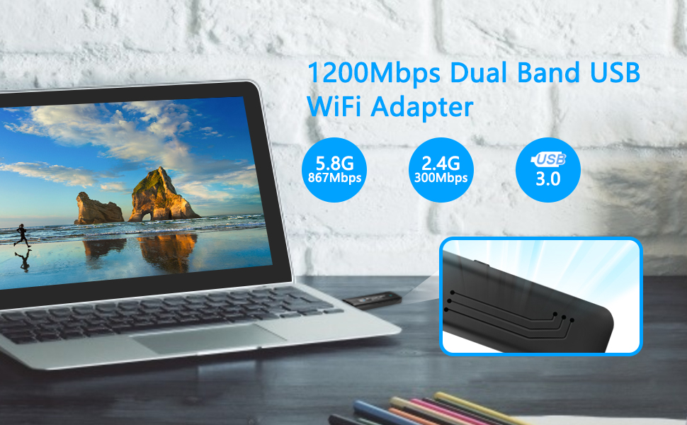 1200Mbps Wireless USB WiFi Adapter for Desktop Laptop PC