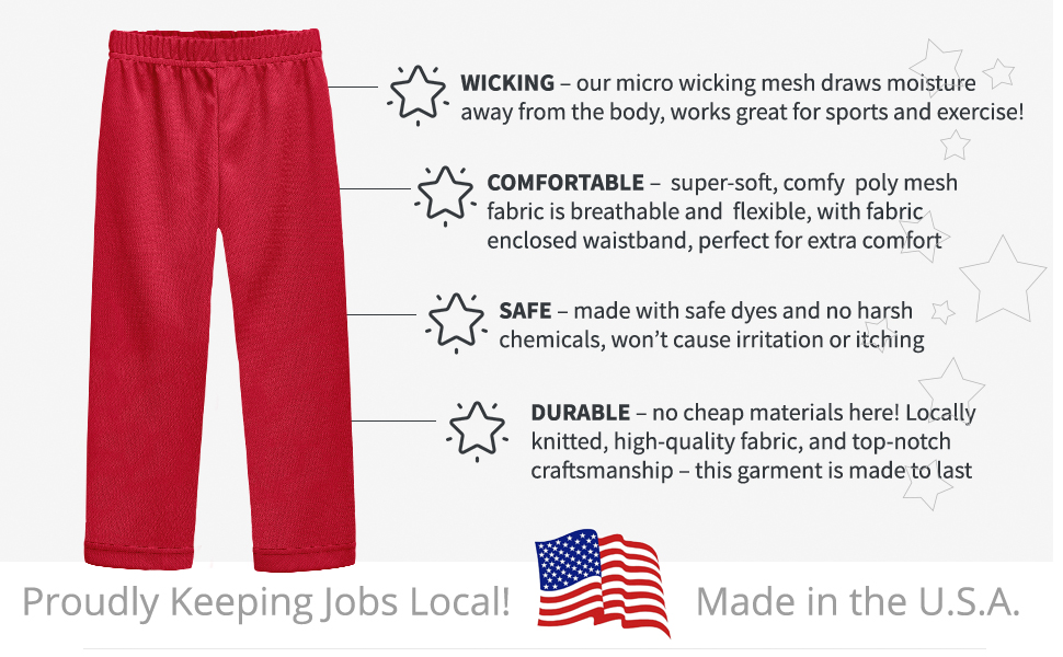 wicking exercise comfortable comfy poly mesh breathable flexible safe durable usa