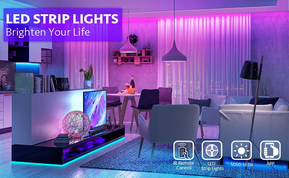 Mexllex LED Strip Lights 10M (1X10M) APP Control Colour Changing LED Lights with Remote, Music