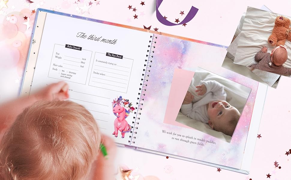 unicorn baby shower gift basket registry new mom present baby memory book keepsake milestone journal