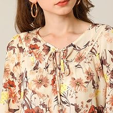 Allegra K Women's Tie V Neck Casual Boho Ruffled 3/4 Sleeve Floral Blouse Tops