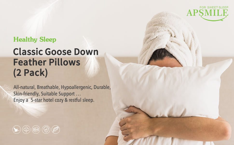Amazon Com Apsmile White Goose Down Feather Pillows For Sleeping