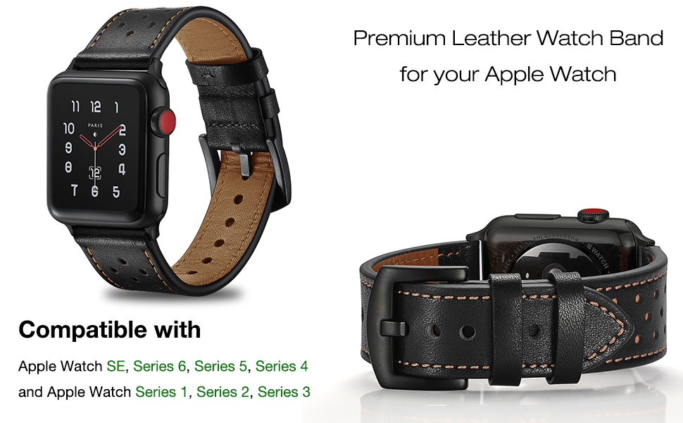 Tasikar Leather Band Compatible with Apple Watch Band 45mm 44mm 42mm