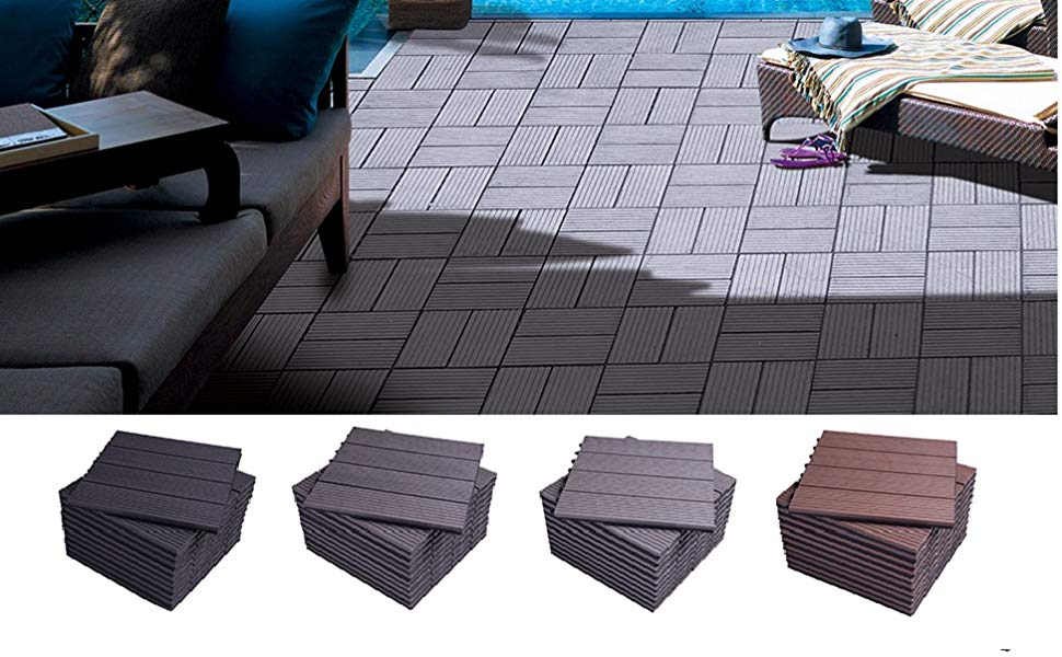 WOLTU 11x WPC Decking Tiles Garden Patio Balcony Interlocking Composite Decking Floor Brown 13 decking tiles