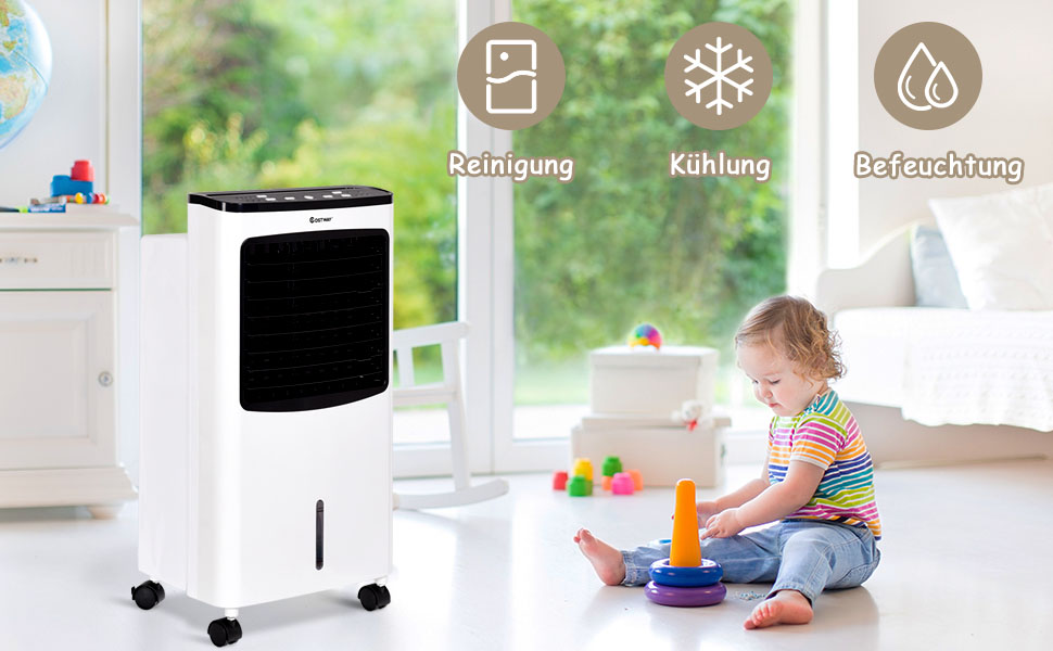 COSTWAY 3in1 Mobile Klimaanlage Luftkühler Ventilator Luftreiniger Luftbefeuchter Klimageraet 75W / 8L Tank / 7,5H Timer/Fernbedienung / 2 Kuehlakkus / 3 Stufen 12 2