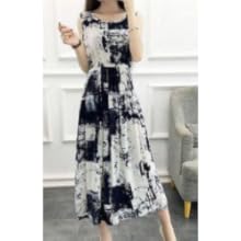 Nibunuichi Style Women's 1/2 Style Floral Print Sleeveless Beautiful Maxi Long Dress