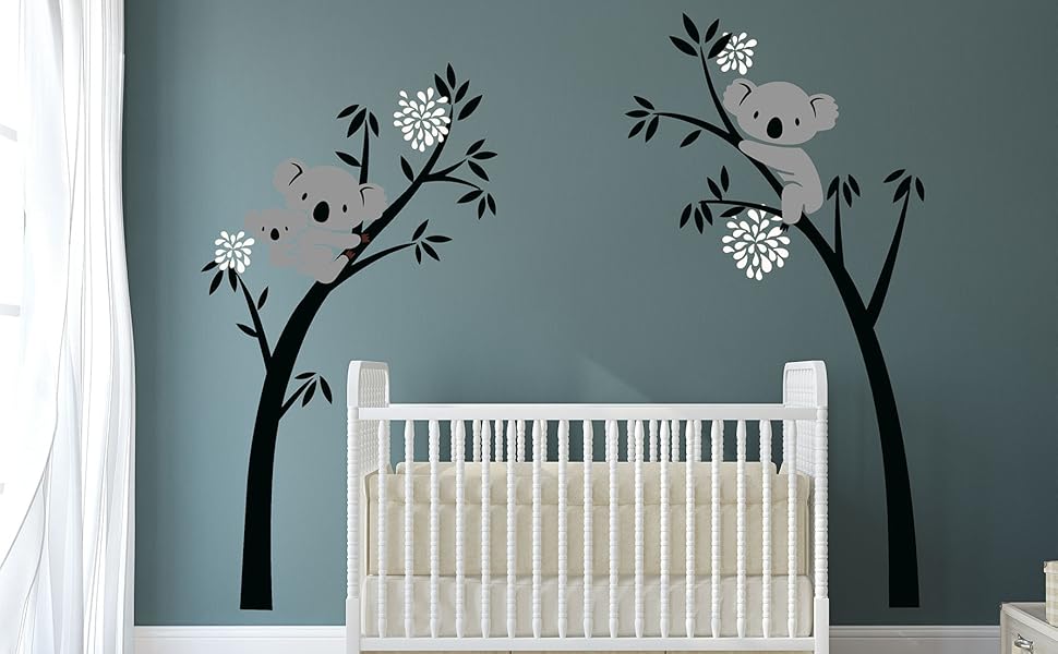 LUCKKYY Three Koalas Tree Branches Wall Decal Wall Sticker Baby Nursery Decor Kids