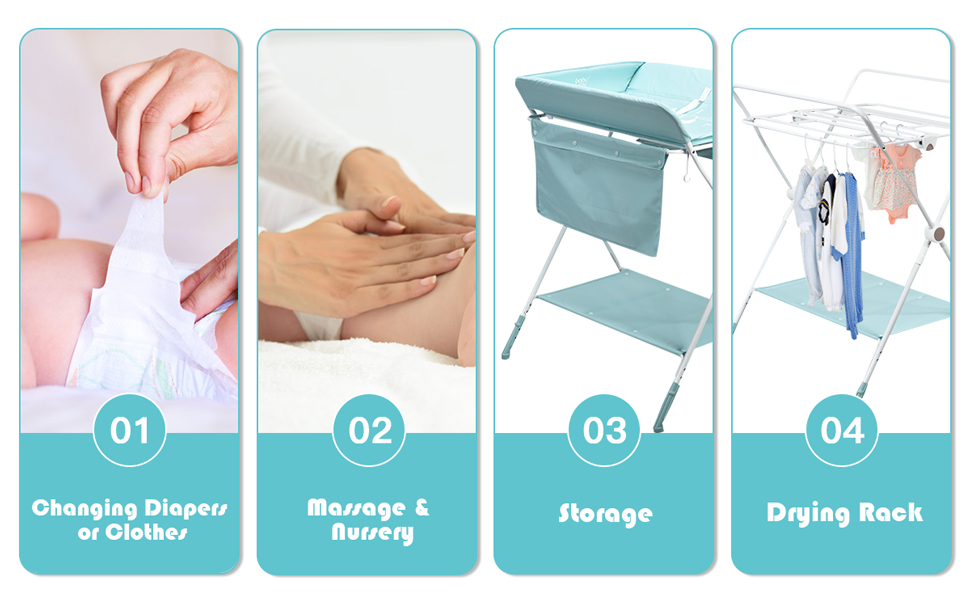 GYMAX Foldable Changing Table, Mobile Baby Change Station with Wheels