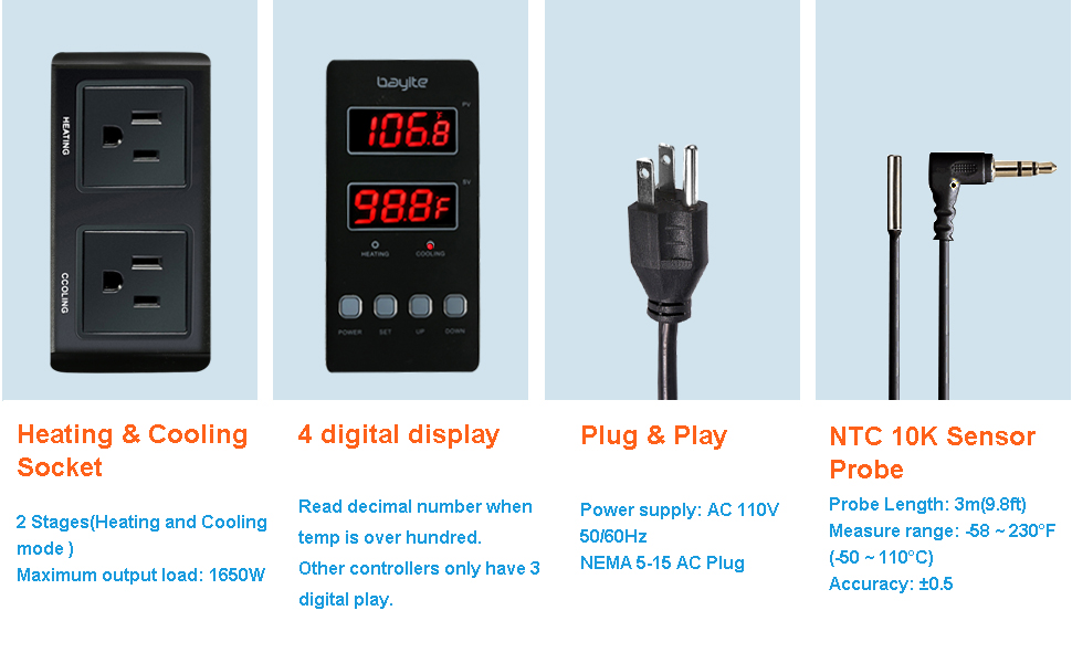 bayite Temperature Controller 1650W BTC211 Digital Outlet ... wiring aac thermostat 