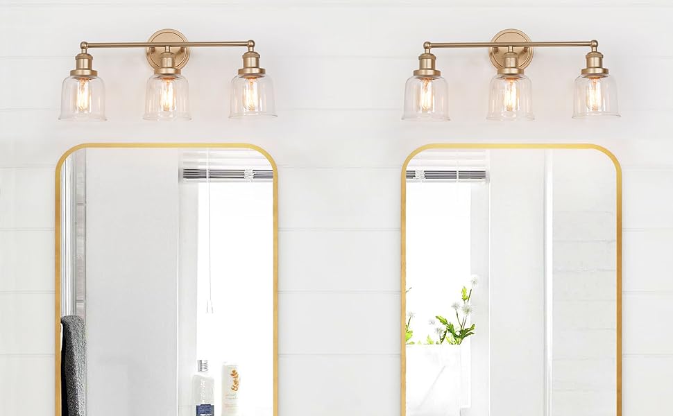 Bathroom Light Fixtures, 3Light Gold Bathroom Light