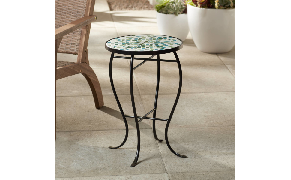 Teal Island Designs Aqua Mosaic Modern Black Metal Round