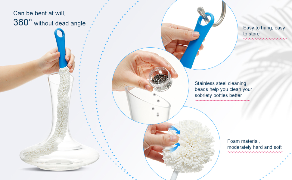 Boao 3 Pcs Decanter Cleaning Brush Wine Glass Cleaner Brush