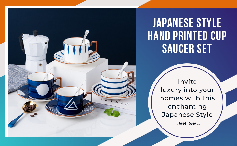 Jusalpha Japanese style hand printed 7oz Fine China Tea