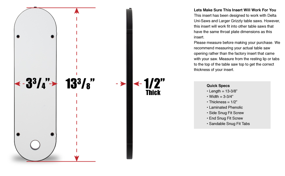 Phenolic Zero Clearance Insert for Delta UniSaw Contractor Large