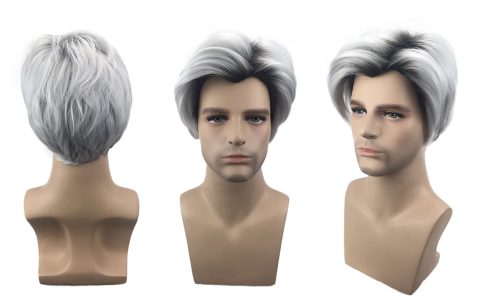 Amazon Com Pattnium Short Mens Straight Wig Dark Root Gray White