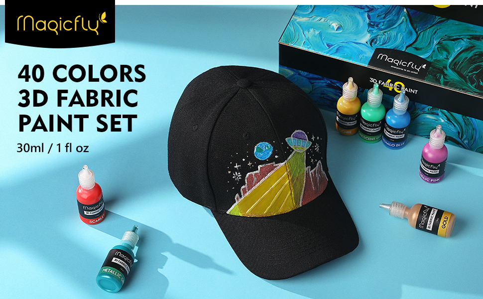 Magicfly 3D Fabric Paint Permanent 40 Colors, Textile Paint with
