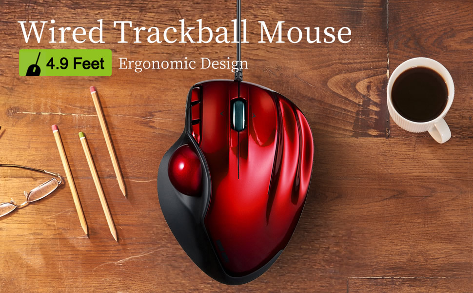 SANWA Wired Ergonomic Trackball Mouse, Computer Rollerball Mice, Laser Sensor, 34mm