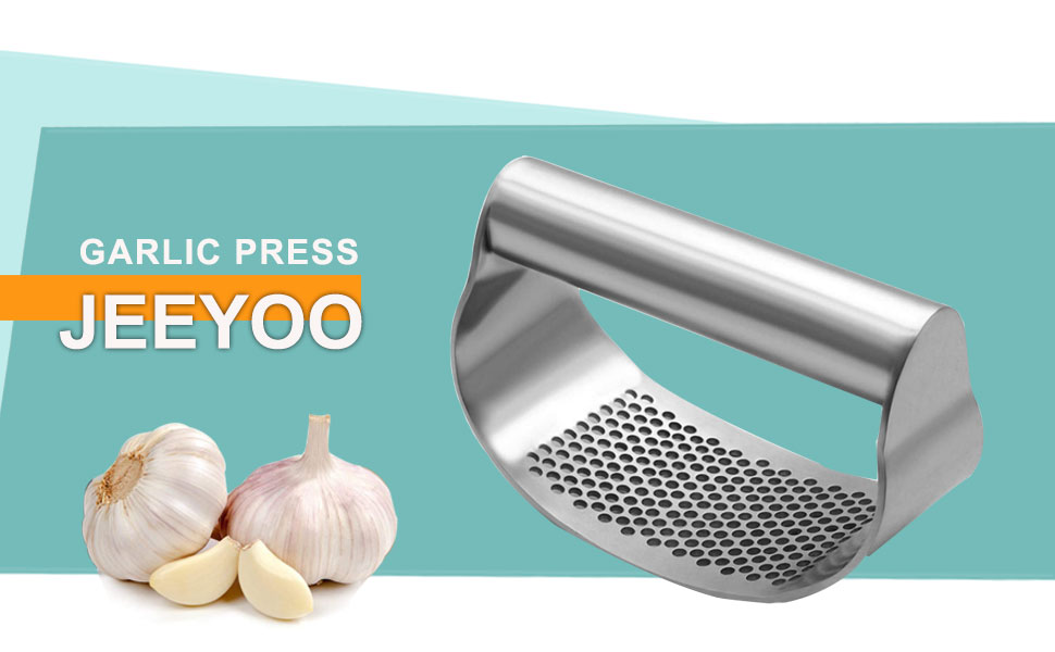 JEEYOO Garlic Press Set, Premium Kitchen Gadget 430 Stainless Crusher