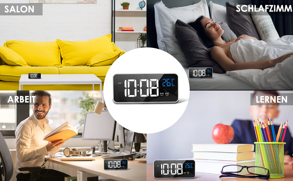 Latec Digital Alarm Clock with Large LED Temperature Display, Table