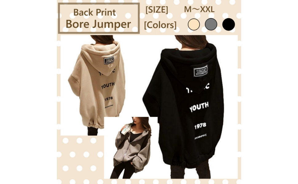 [1/2style (ニブンノイチスタイル)] 大人 かわいい フード 付き ジップ ビッグ ブルゾン パーカー レディース Ｍ～XXL