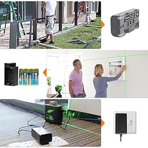 Huepar 3x360 Niveau Laser Vert Avec Bluetooth Avec Perche Télescopique Laser De 3,7m, Auto-nivellement Commutable Trois Lignes Laser à 360°, Niveau Laser Avec Mode Pulsé, Lunettes Incluses - 603LP 15 Triple alimentation: ●Cet outil laser utilise la batterie au lithium de grande capacité incluse (ASIN: B07QMVB4L5). ●Cet outil laser est livré avec un support pour installer des piles AA pour l'utilisation de l'outil. ●Charge d'entrée directe: Cet outil laser peut être utilisé sur le chantier avec une charge d'entrée directe même si vous retirez la batterie. ●La protection de charge aide à empêcher l'outil de surcharger.