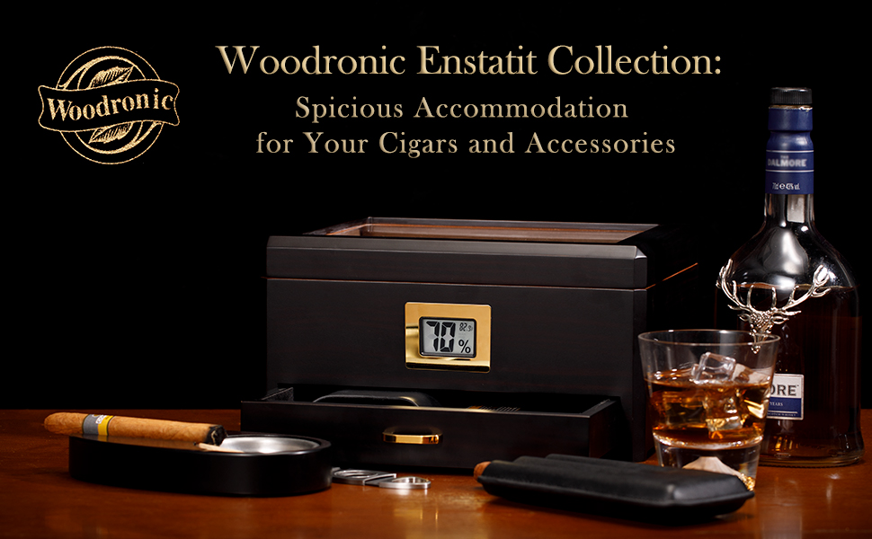 Woodronic Cigar Humidor and Boveda 72 Packs for 50 Cigars, with Cigar