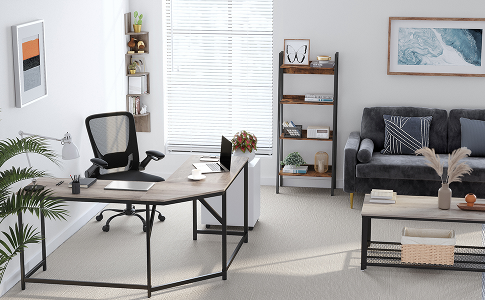 VASAGLE Scrivania Per Computer A Forma L, Scrivania Ad Angolo In Studio, Ufficio, Gaming, Salvaspazio, Montaggio Facile, Design Industriale, Greige E Nero Da SONGMICS 11 1