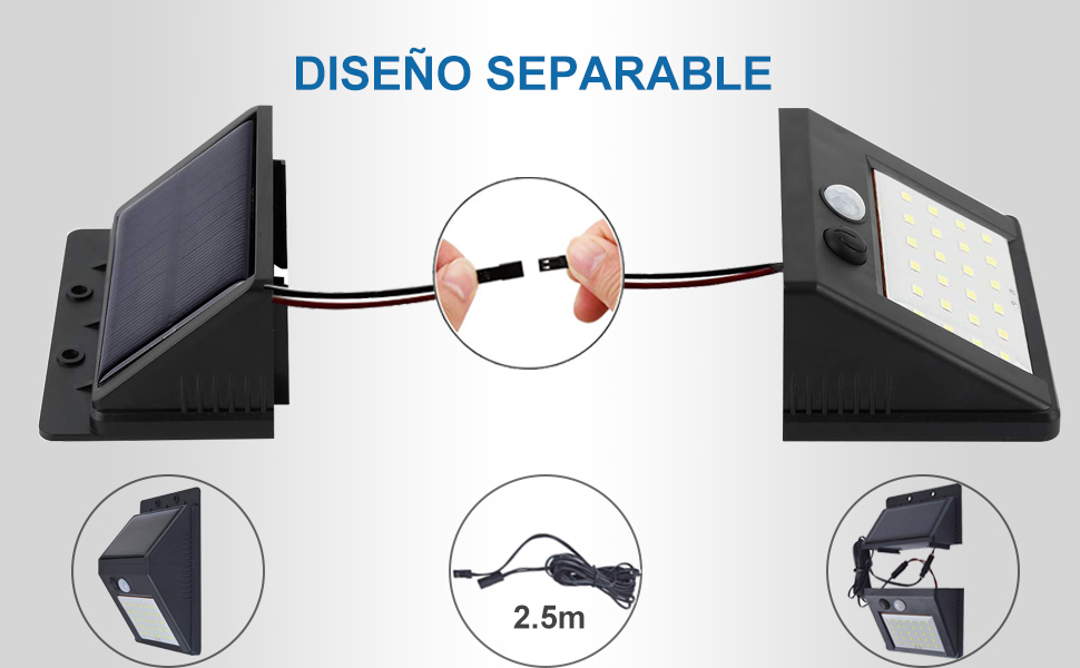 VARICART Solar 6W 30 LED Luz de Pared Separable, Exterior Impermeable