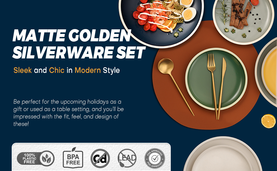 Luxury Matte Gold Silverware Set, 20Piece 18/8 Stainless