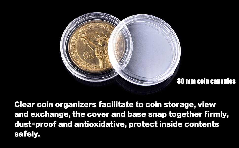 108 Pieces 30 mm Coin Capsules, Coins Holder Collector Case Organizer for Coin Collection