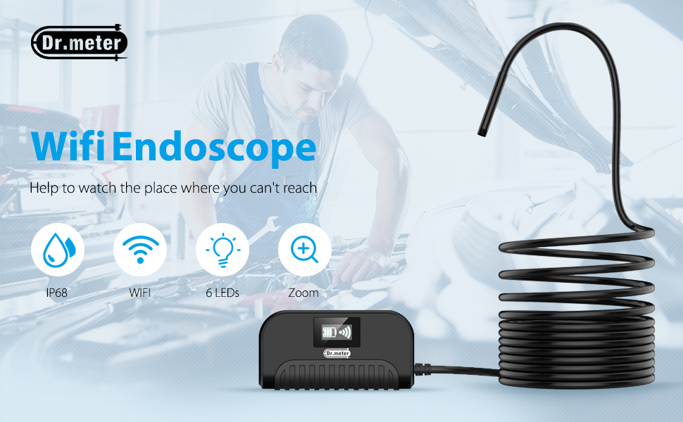 Wireless Endoscope, Dr.meter 2.0 Megapixels 1080P IP68