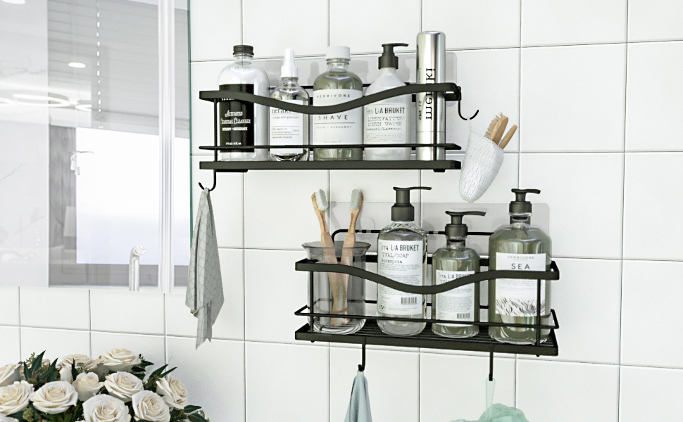 KINCMAX Shower Caddy Basket Shelf Pack of 2 Self Adhesive DrillFree