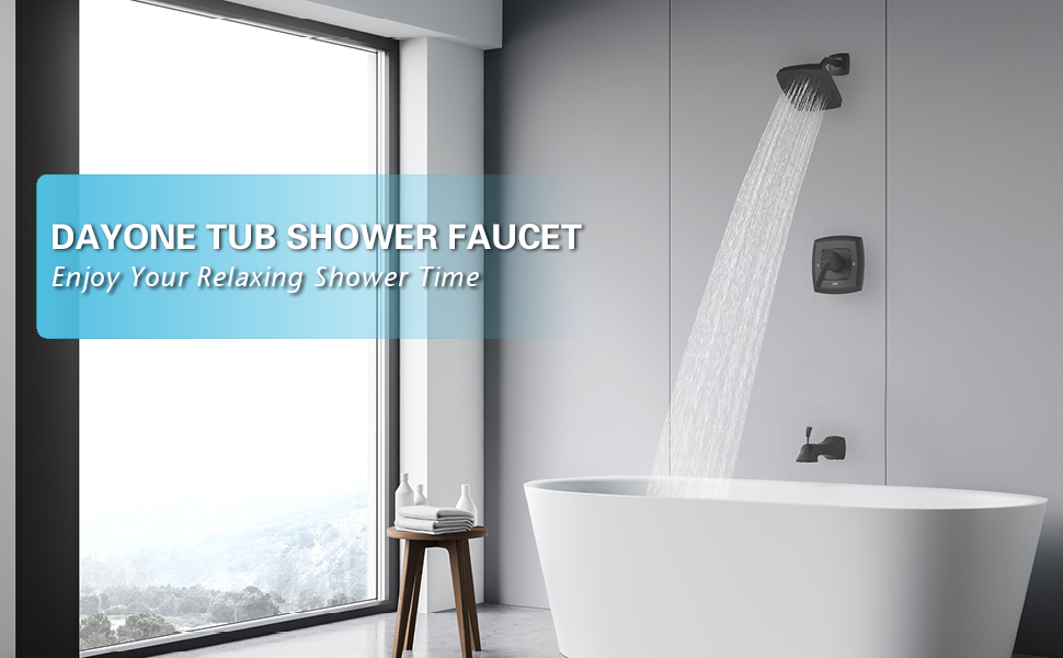 DAYONE Bathroom Matte Black Shower Faucet Setwith Valve Tub Spout, High