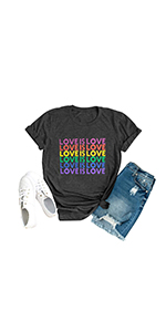 Women Love is Love Shirt Casual Graphic Funny Love Letter Print Tees Short Sleeve Tops