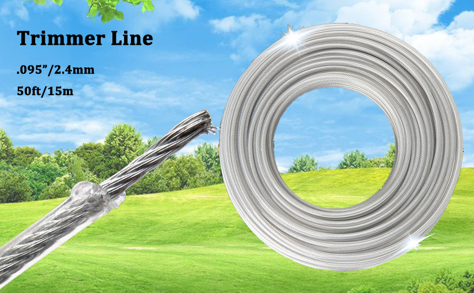 Nylon Steel Trimmer Line Diameter 0.095 inch by Length 98