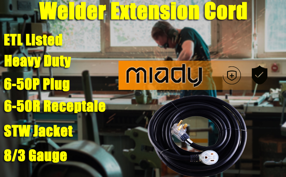 Miady 25ft 50AMP Welder Extension Cord, 8 Gauge Heavy Duty Industrial