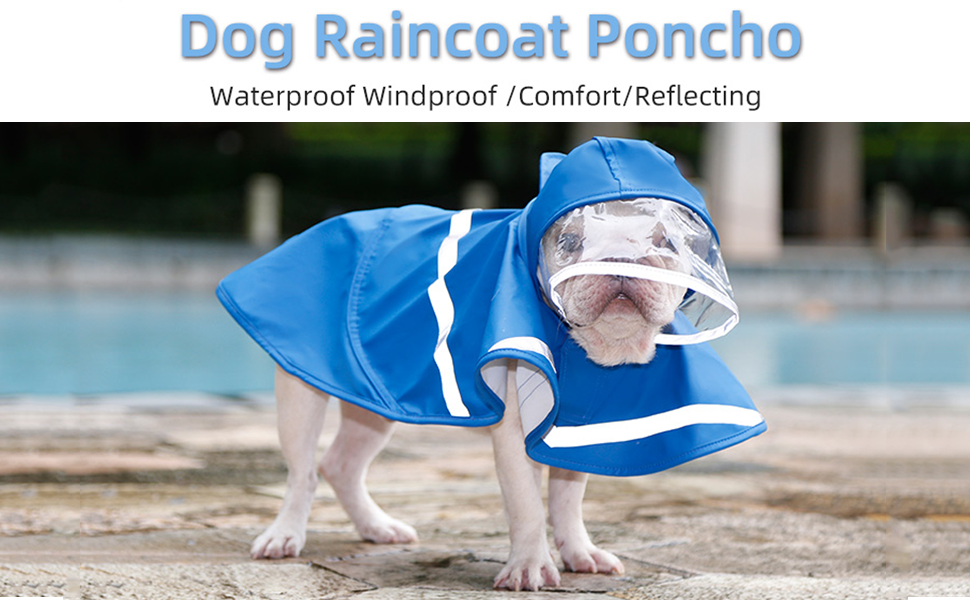 Reflective Dog Raincoat with Hood & Harness Hole for Small Medium Large Dog Puppy
